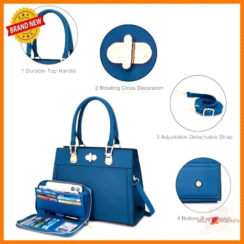 Large Vegan Leather Tote Satchel with Matching Wallet 2pc Set Adjustable Strap